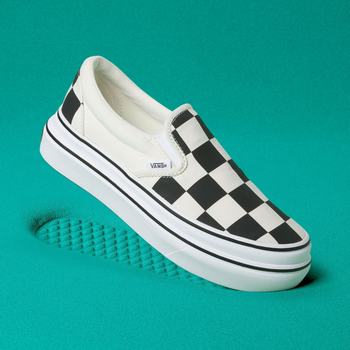 Női Vans Big Classics Checker Super ComfyCush Platform Cipő VA1934726 Fekete/Fehér